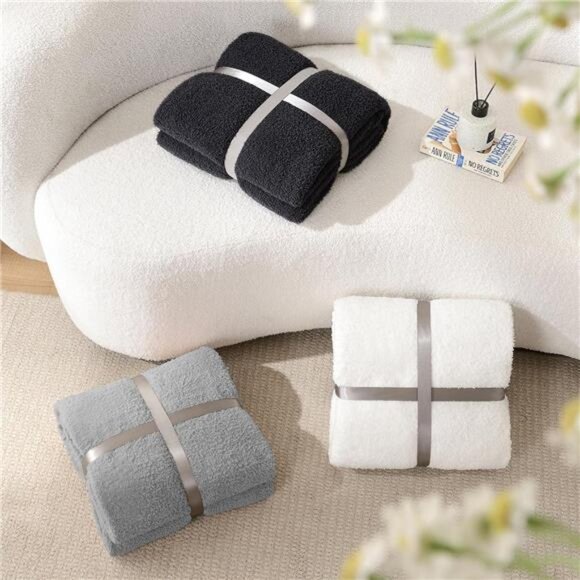 Super Soft Throw Blanket Lightweight Knit Fleece Blanket for Couch Bed Cream - Picture 6 of 7